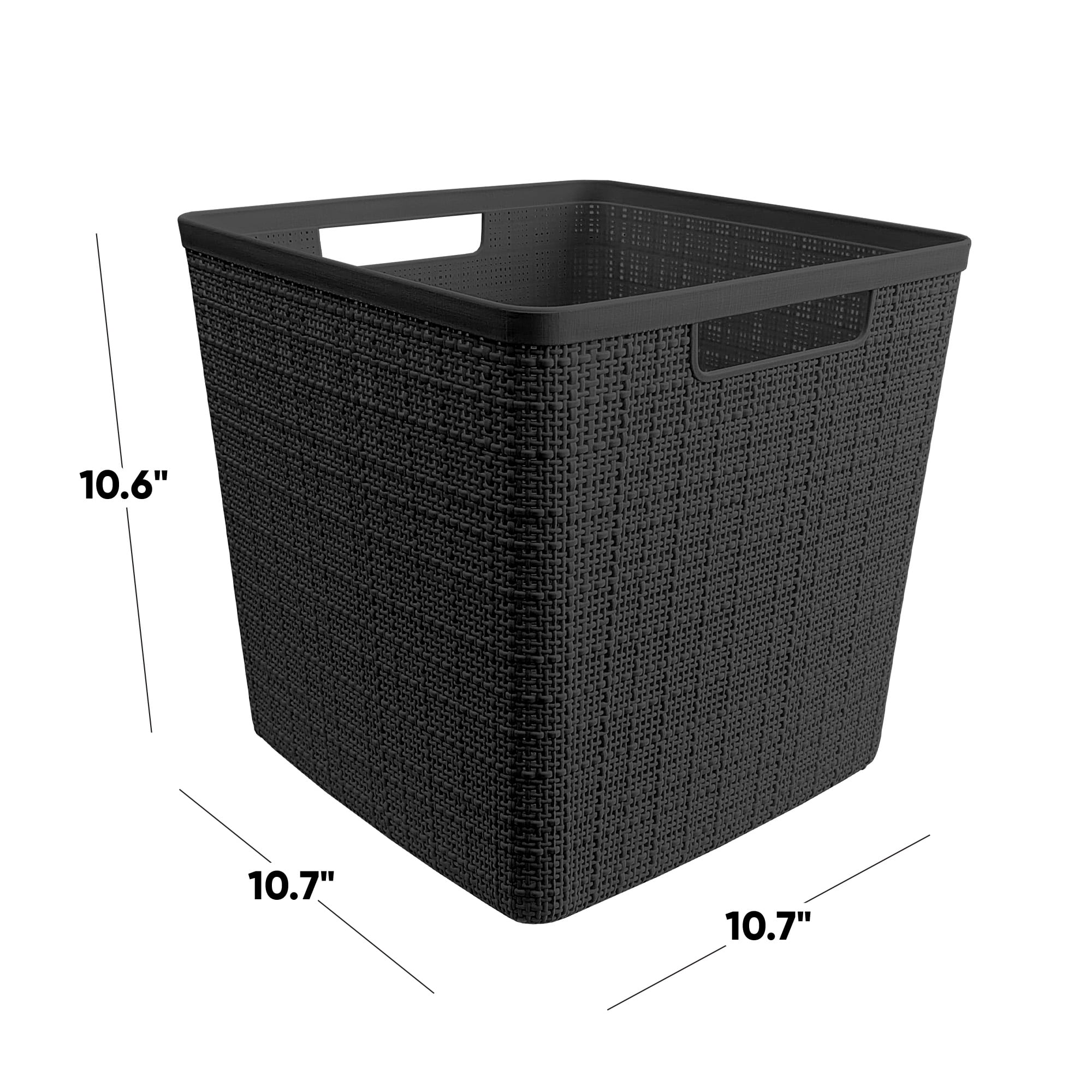 Curver Set of 4 Jute Basket Cube Durable Resin Organization and Storage Basket Bin, Black