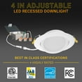 thumbnail image 3 of NUWATT 4 Inch Gimbal LED Recessed Lighting, 5CCT 2700K/3000K/3500K/4000K/5000K Selectable, 630 Lumen, Dimmable, Adjustable Pitched Canless Eyeball Lights for Sloped Ceilings, Metal Junction Box, 6 PK, 3 of 10