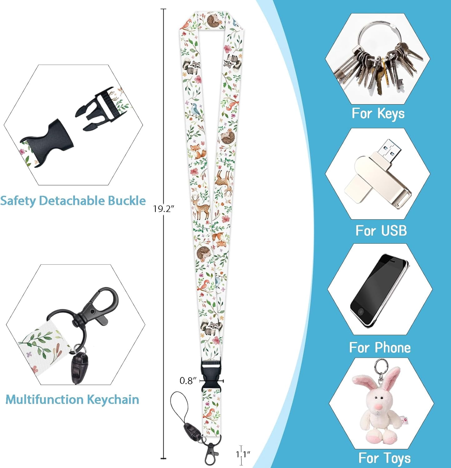 MM Fox Badge Holder Retractable Lanyard, Lanyards for ID Badges Name Tags Vertical Card Holder, Detachable Lanyard Badge Reel Retractable, Teacher Nurse Workers Women Office Gifts Cute Animal Flowers