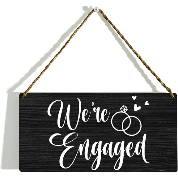 6x12 Inch Engagement Announcement Sign, Engagement Photo Prop Sign, We'Re Engaged, Engagement Party Decorations, Wedding Engagement Decorations, Bridal Shower, Wood Wall Hanging Decor, Black Decor