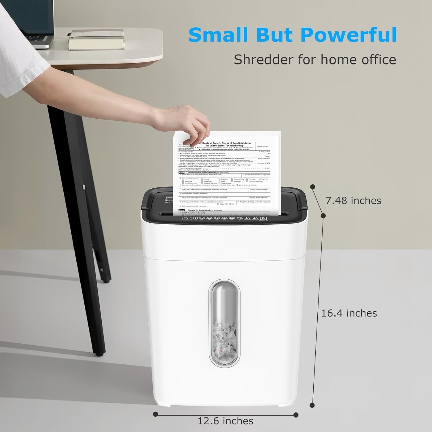 Shredders for Home Office, 8-Sheet Cross Cut Credit Card Shredder, Small Paper Shredder for Home Use with 4 Gal Bin, P-4 High Security Level, White