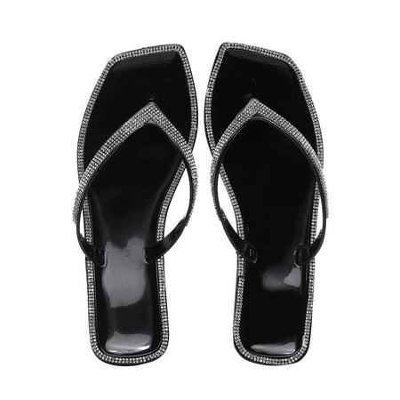 

YOTAMI Womens Sandals New Flip-Flops Women s Crystal Shoes Rhinestone Flat Sandals And Slippers Jelly Black