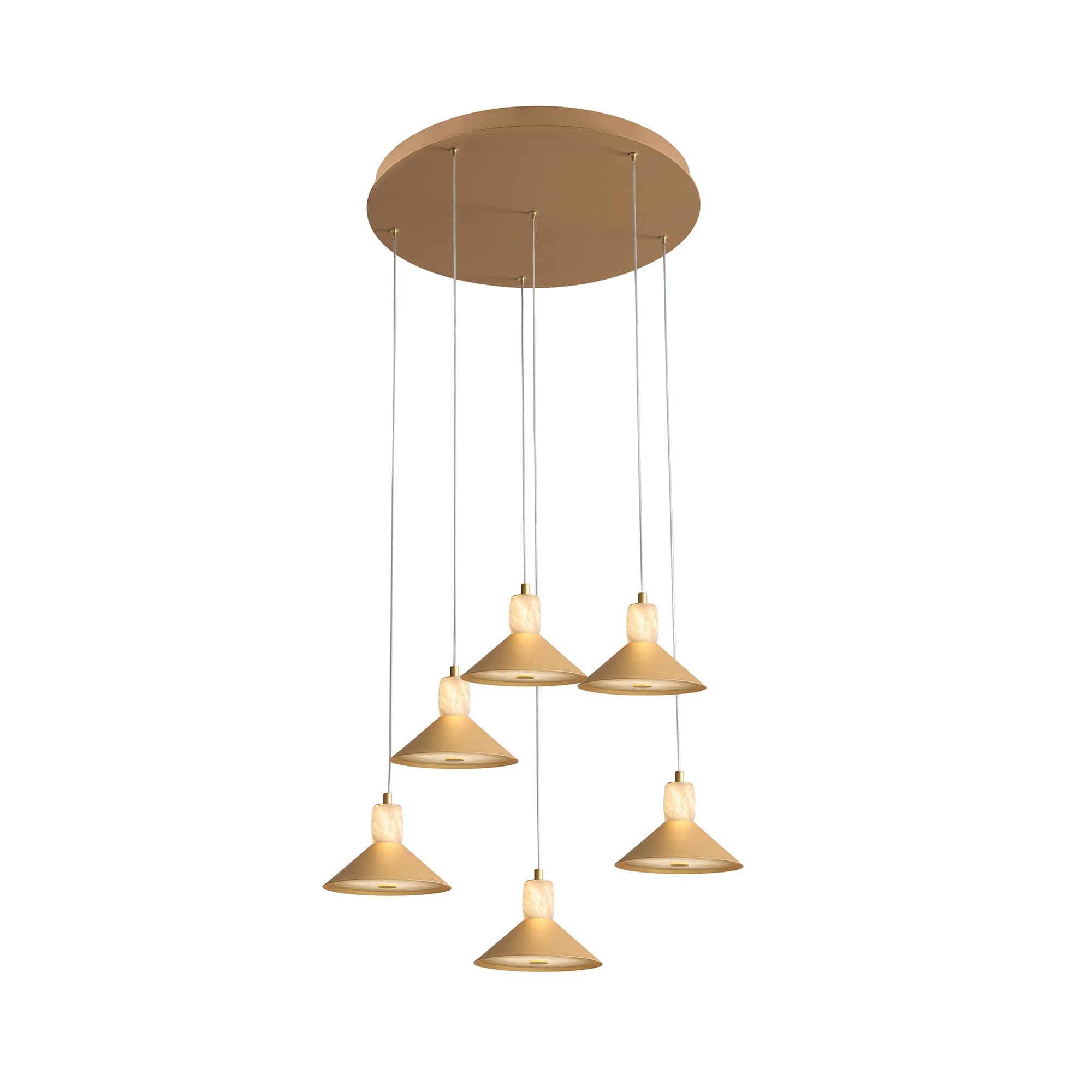 Spanish Alabaster  Aluminum Six-Light Chandelier