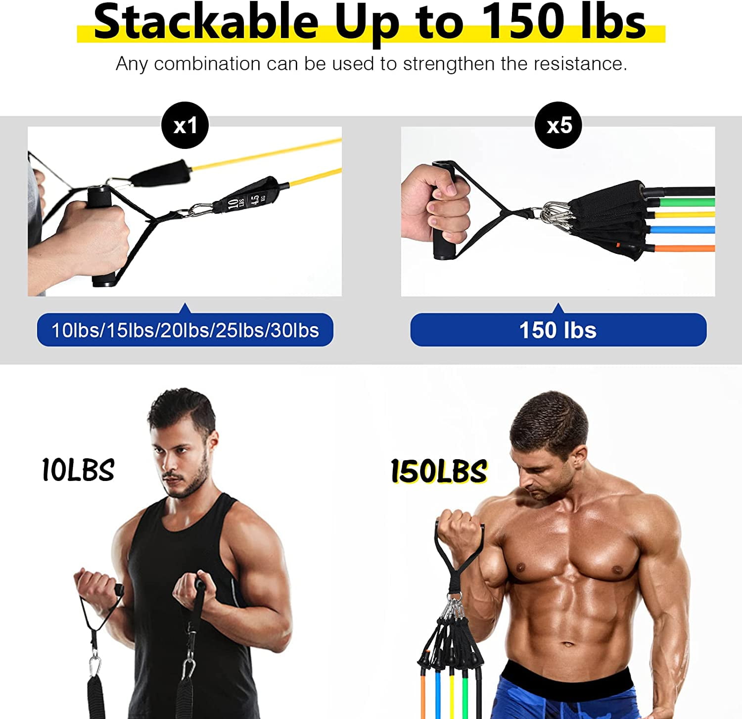 JJEAN-Resistance Bands Set (12pcs), Workout Bands with Handles, Door Anchor, Ankle Straps and Carry Bag, Exercise Bands for Shape Body and Home Workouts