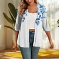 thumbnail image 2 of bbymog Women's 3/4 Sleeve Lightweight Cardigans Elegant Casual White Cardigan Fall Cardigans for Women Trendy Light Blue B XL, 2 of 4