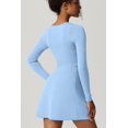 thumbnail image 3 of Womens Square Neck Bodice Dress Long Sleeve Side Slit Flare Mini Dresses, 3 of 6