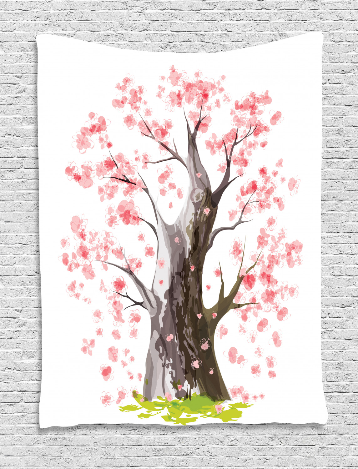 Nature Tapestry, Ancient Big Sakura Tree in Full Blossom Seasonal Far
