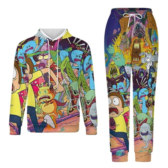 Rick And Morty Unisex Adult Sweatsuits Hoodie & Sweatpants Long Sleeve Hooded Sweatshirt Matching Joggers Tracksuit Sets 2XS