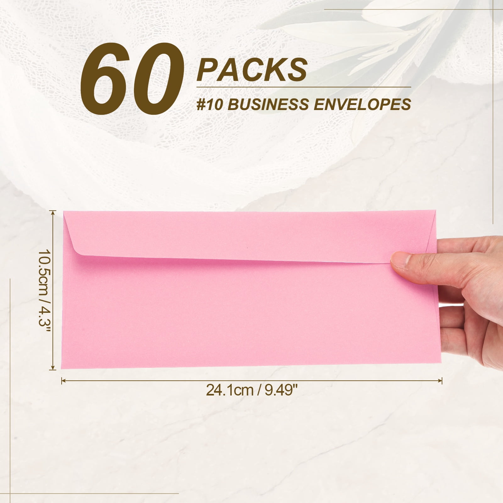 Uxcell 60 Pack Pink #10 Business Envelopes, Colored Self Seal Letter Size