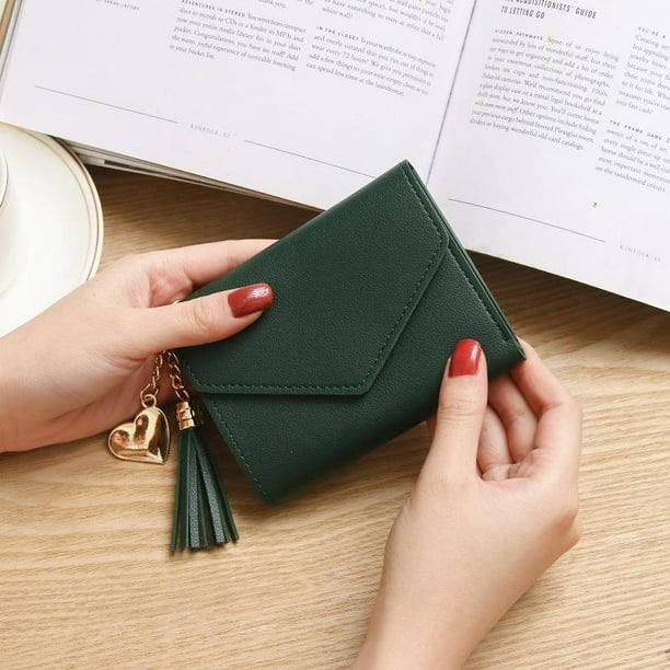 Las Mujeres Corto Simple Cartera de Moneda - , El 11.5x8.5x2.0cm Verde Hugo Pequeña billetera triple para mujer