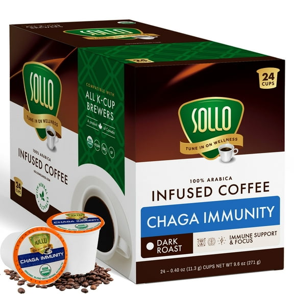 Sollo Chaga Mushroom Coffee Pods Compatible w/ K-Cup Brewers, 24 Ct