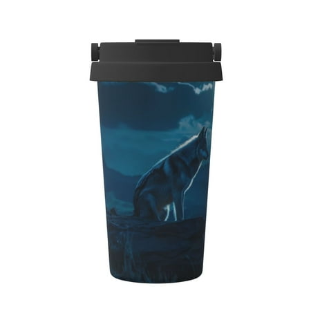 

Logiee Lonely Night Wolf Print Stainless Steel Coffee Tumbler Travel Coffee Mug Insulated Coffee Mug with Lid Spill Proof Coffee Cup Portable Thermal Mug