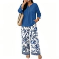 thumbnail image 5 of 2 Piece Lounge Set Women Vacation Dressy Outfits 3/4 Sleeve V Neck T Shirt & Wide Leg Pants Sets Cozy Cruise Clothes, 5 of 6