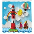 thumbnail image 3 of Lighthouse Shower Curtain, Kids Coast with Sailboats Sun Rainbow Hot Air Balloon Clouds Playroom Cartoon, Fabric Bathroom Set with Hooks, 69W X 84L Inches Extra Long, Multicolor, by Ambesonne, 3 of 3