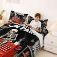 thumbnail image 3 of Castle Fairy Boho Cartoon Skeleton King Sheets 4pcs,Happy Halloween Bedding,Red Black,1 Fitted Sheet,1 Flat Sheet and 2 Pillowcases, 3 of 6