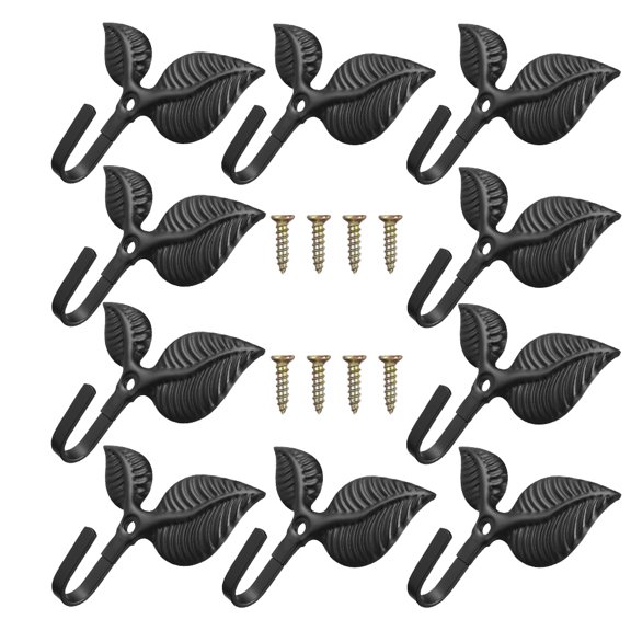 Baluue 8Pcs Decorative Wrought Iron Coat Hooks Black Rustic Leaf Design for Bathroom