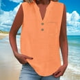 thumbnail image 2 of Conjuntos de maestra/o,Camiseta de tirantes de lino con cuello en V para mujer, detalle de botones y bolsillo en el pecho, blusa informal sin mangas para estar en casa, sopatenor, 2 of 9