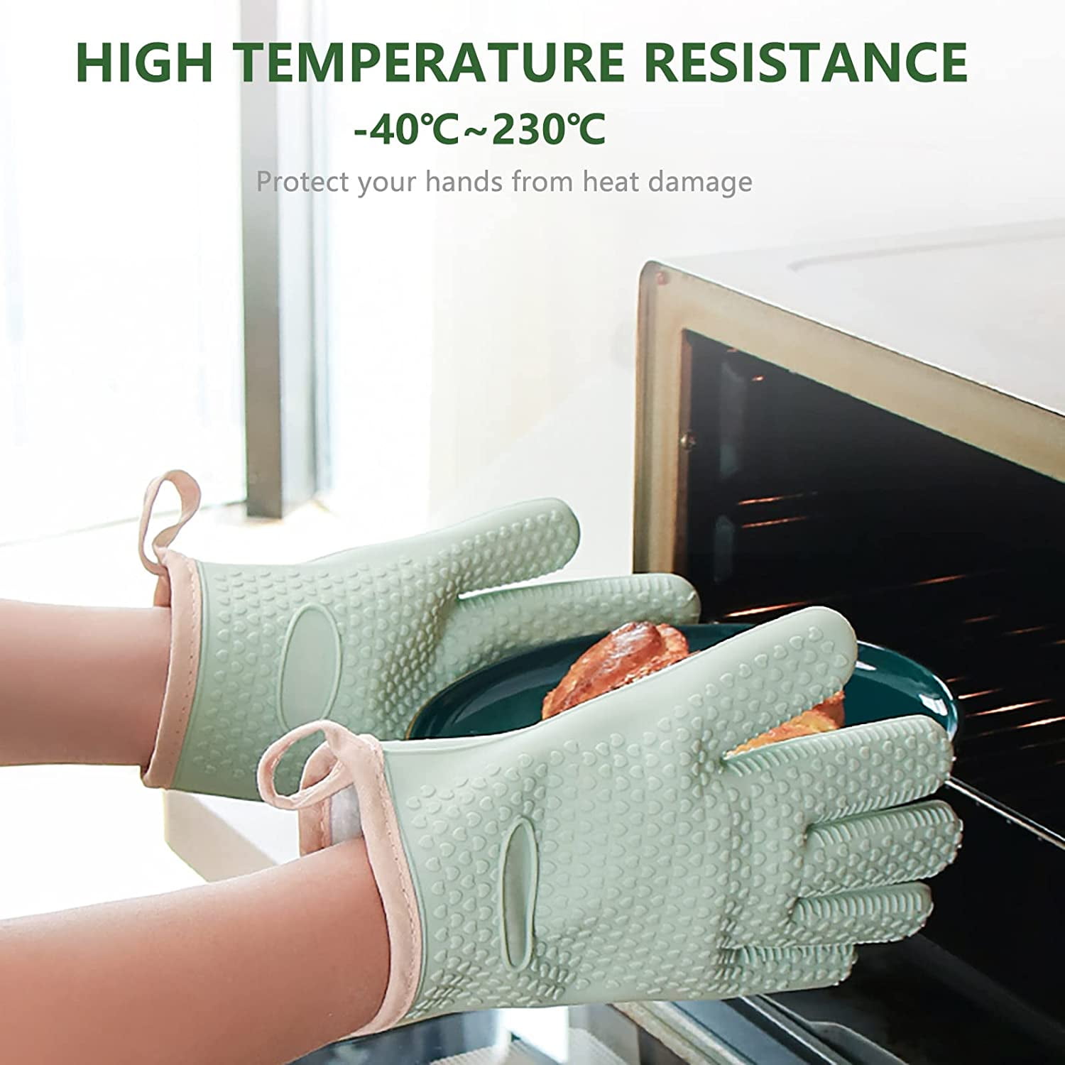 Oven Gloves with Fingers, Oven Mitts for Women Small Hands, 932℉ Heat  Resistant