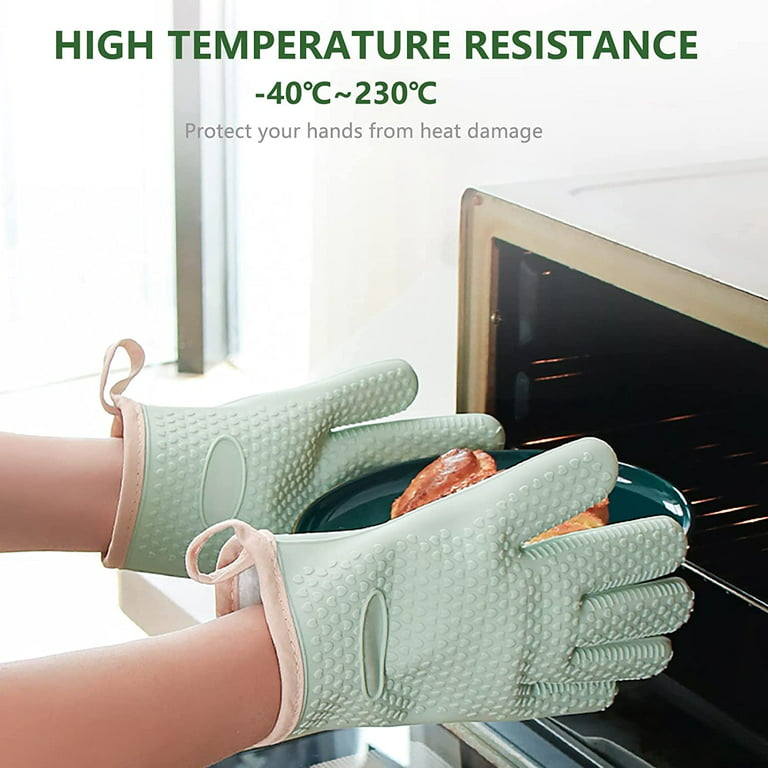 Silicone Oven Mitts Heat Resistant Gloves Kitchen Gloves 1 Pair Green