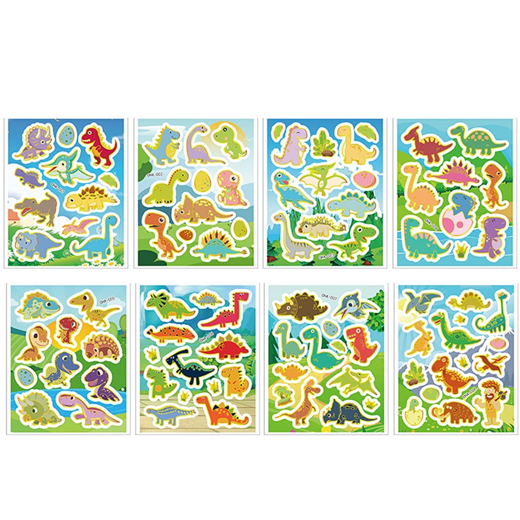 8 Sheets Kids Sticker Cartoon Cute Dinosaur DIY Craft Sticker Scrapbook