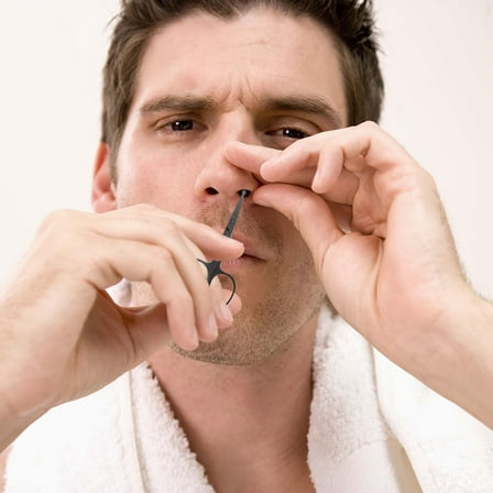 QIFULL 2Pcs Black Stainless Steel Nose Hair Scissors Rounded Tips for Safe Effective Facial Hair Care