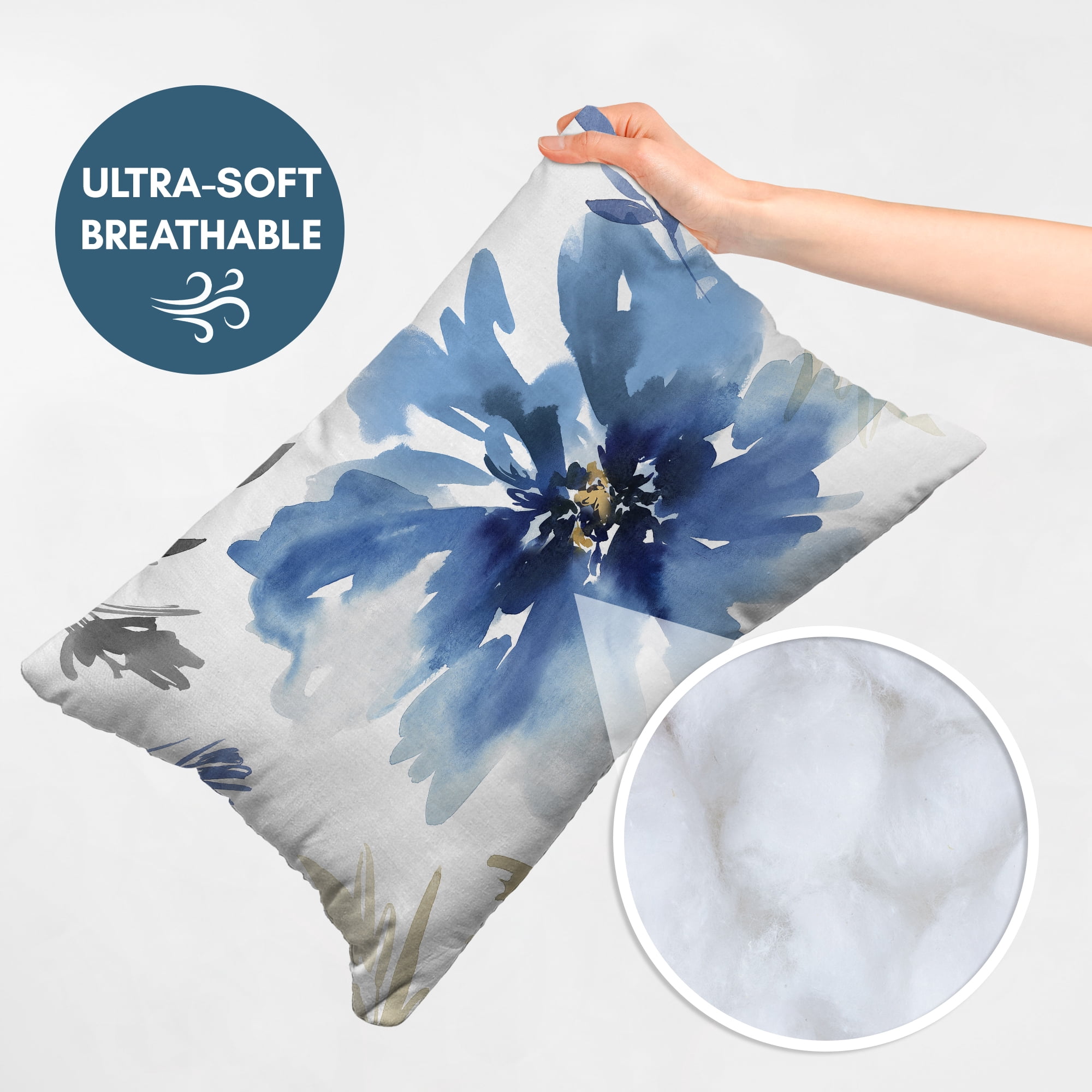 Americanflat 20"x14" Floral Rectangular Throw Pillow with Premium Polyester - White and Indigo