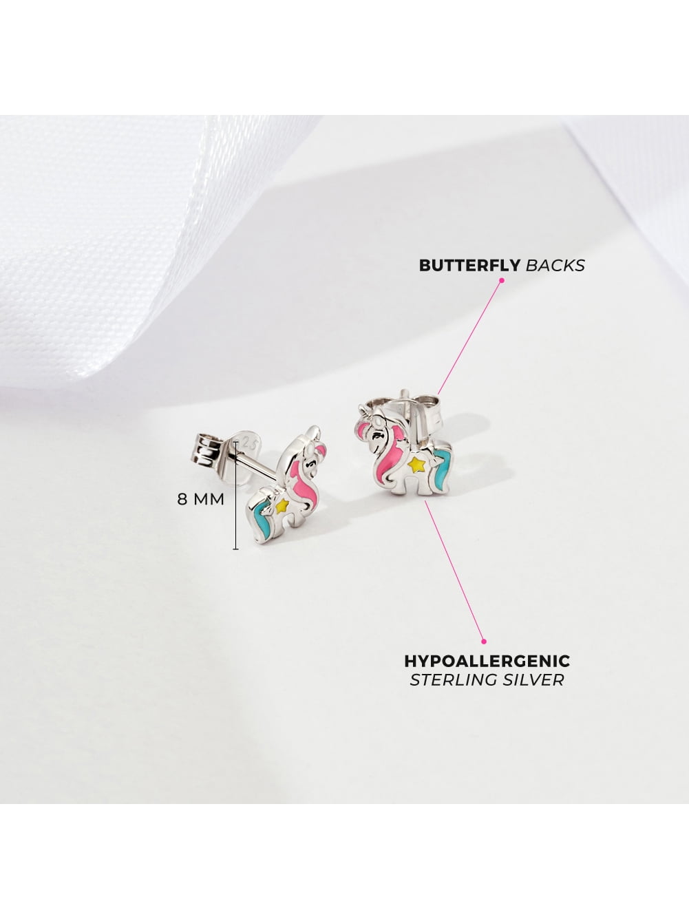 Miss Unicorn Kids / Children's / Girls Earrings Enamel - Sterling Silver