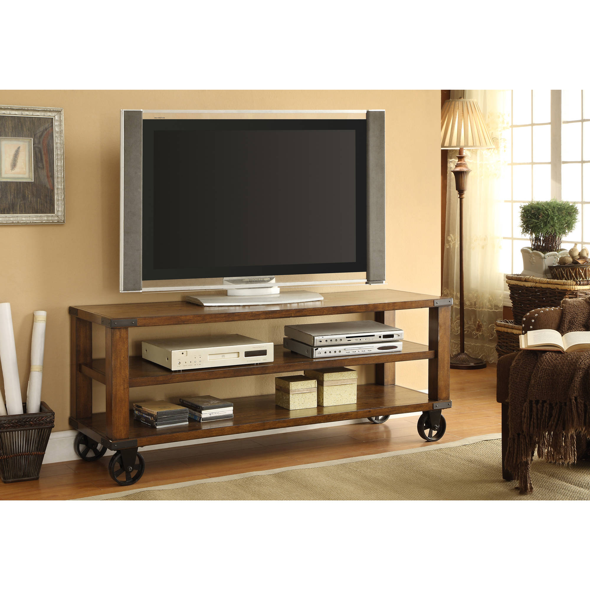 Furniture of America Shaun Industrial TV Stand with Casters, 60", Dark