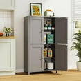 thumbnail image 7 of BOBOKY Bathroom Floor Storage Cabinet, Modern Storage Unit with 4 Doors and Adjustable Shelves, Freestanding Sideboard Cabinet for Bathroom, Kitchen, Living Room,Grey, 7 of 7