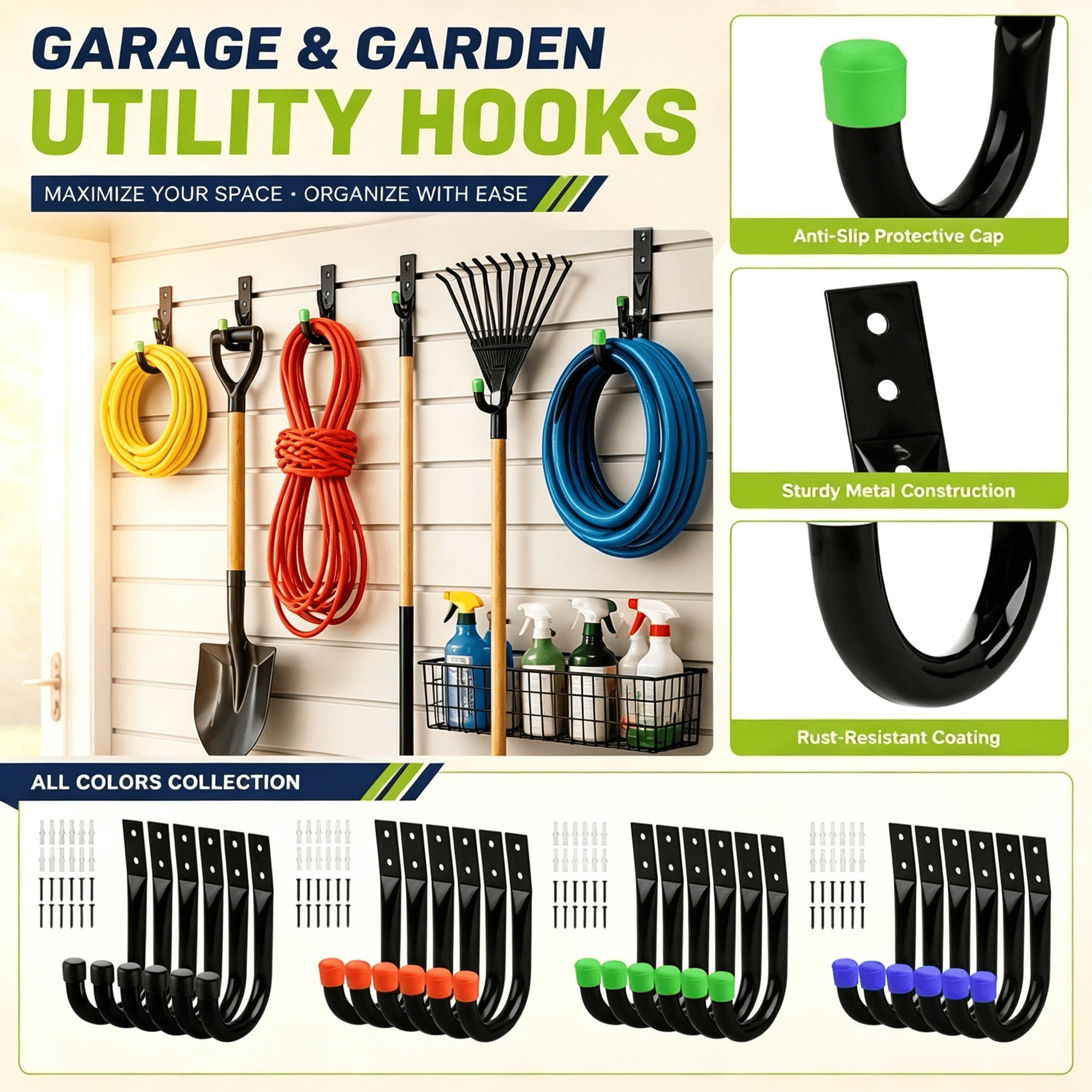6 Pack Heavy Duty Garage Hooks Big Capacity for Garage Storage Organization Hanging Ladders Bikes Kayaks Tools Folding Chairs & Outdoor Equipment(Black#3)