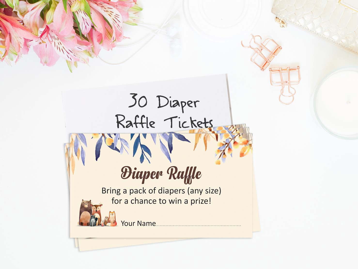 Inkdotpot 30Baby ShowerDiaper Raffle Ticket Lottery Insert Cards Supplies Games For Baby Shower Party Jungle Animals Bring A Pack Of Diapers To Win Favors Gifts And Prizes