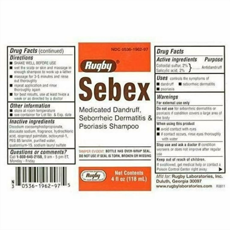 Rugby Sebex Liquid Medicated Dandruff Shampoo - 4 Oz - Walmart.com