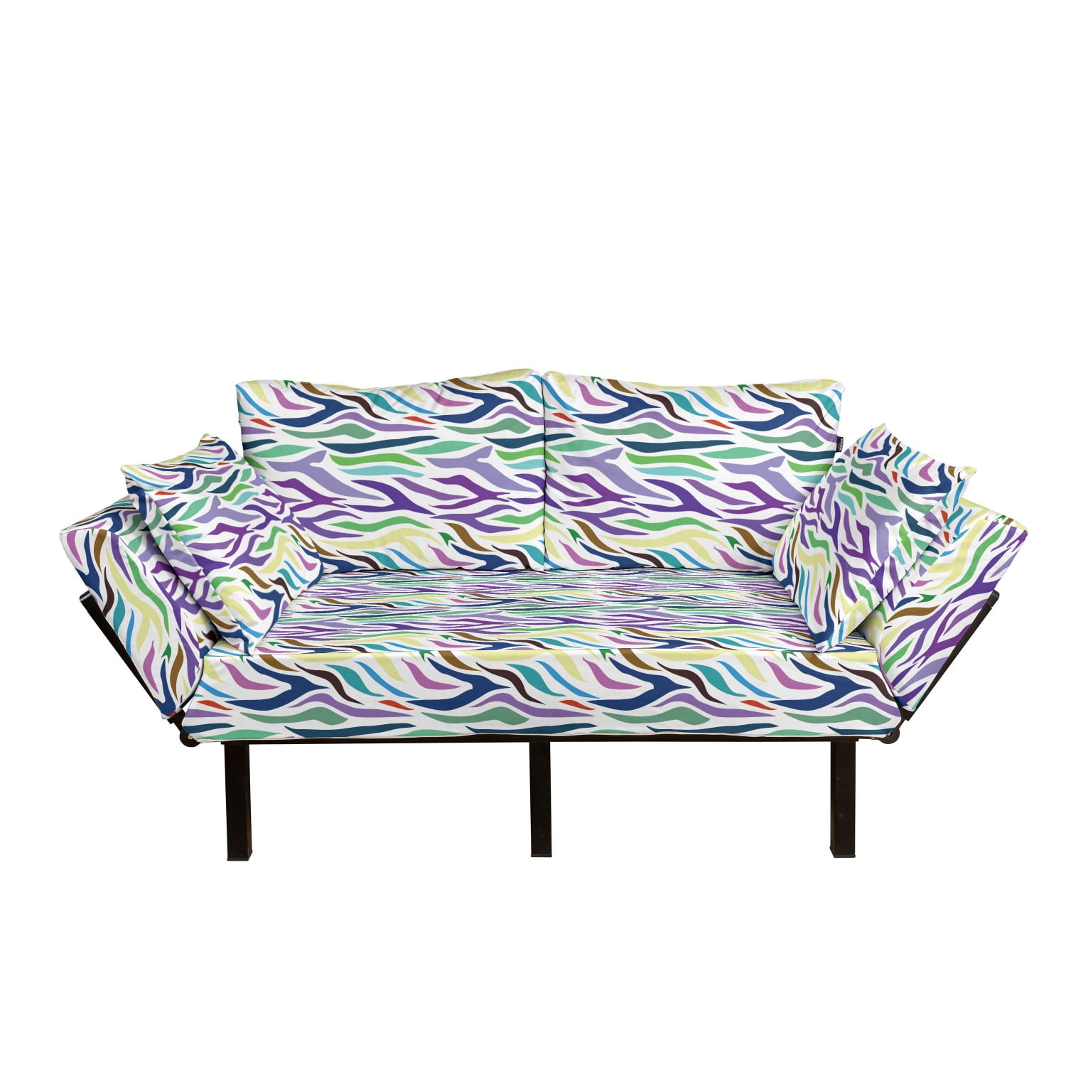 Multicolor Loveseat Daybed with Metal Frame Upholstered Sofa for Living Dorm Ambesonne Geometric Futon Couch Retro Pastel Colored Mosaic Stained Glass Like Repeated Triangles Rhombus Pattern 