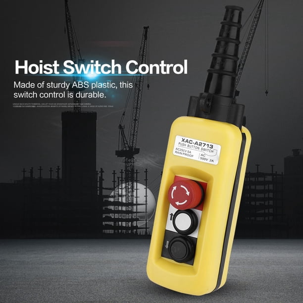 Zopsc Interruptor de botón de grúa de elevación con Parada de Emergencia XAC-A2713 Estación de Control Colgante de grúa Arriba Abajo 2 Botones para Elevador de Cadena de grúa EOTVIA No