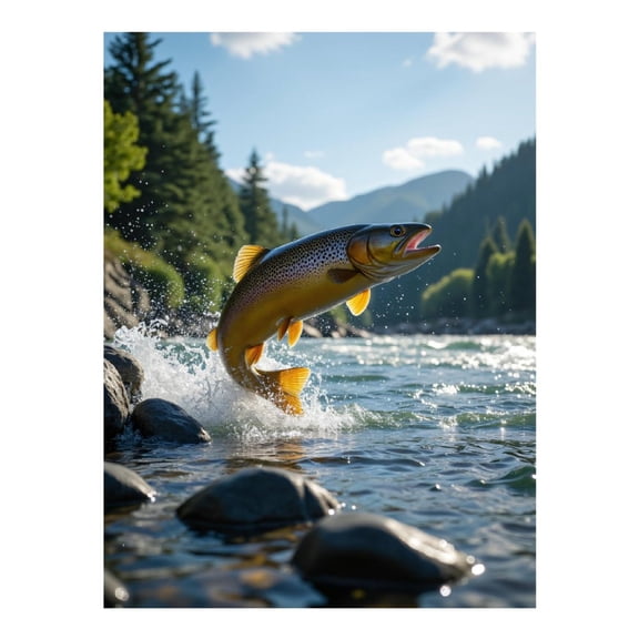 Diamond Art Kits for Adults - 5d Trout Leaping River Scenery Diamond Painting for Adults, Diamond Art for Adults Beginners, Diamond Painting Kits for Adults for Home Wall Decor