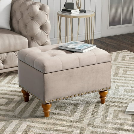 Pink Velvet Upholstered Ottoman with Storage and Comfortable Design