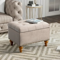 Pink Velvet Upholstered Ottoman with Storage and Comfortable Design