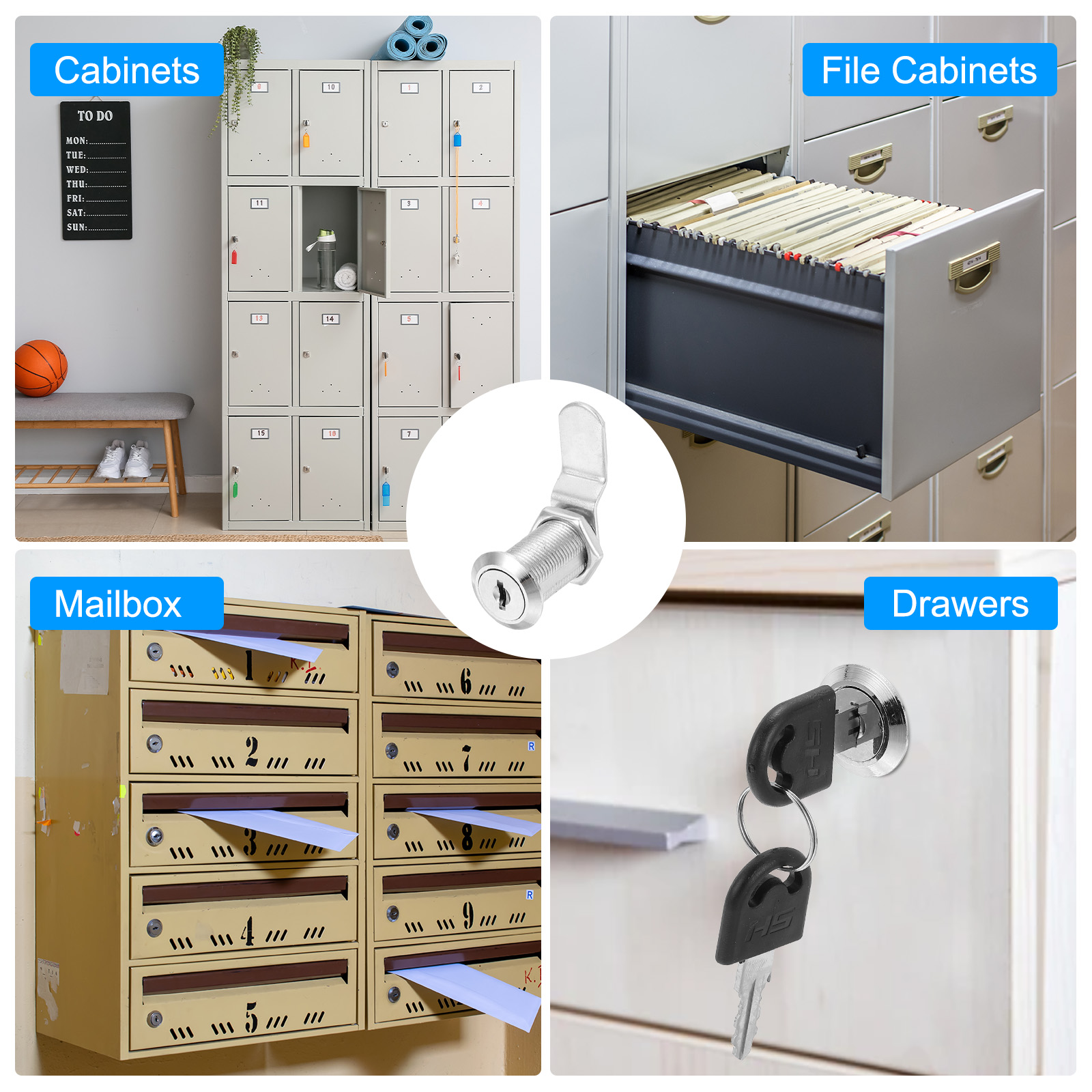Uxcell Keyed Alike Cabinet Locks 1-1/8 Inch with Key for RV Drawer Storage, Silver 8 Pack