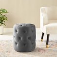 thumbnail image 2 of Tufted Accent Chair Ottoman, Round, Velvet, Grey Gray, Modern Contemporary Urban Design, Living Lounge Room Hotel Lobby Hospitality, 2 of 6