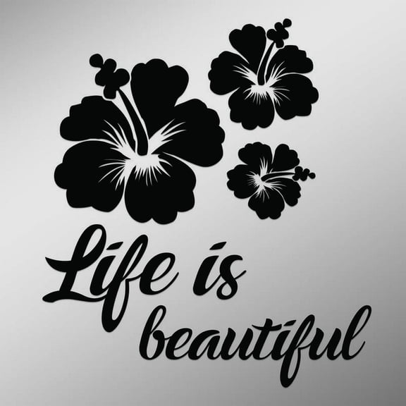 Hibiscus Flower Life Is Beautiful Decal Sticker | 5.5-Inches By 4.9-Inches | Black Vinyl