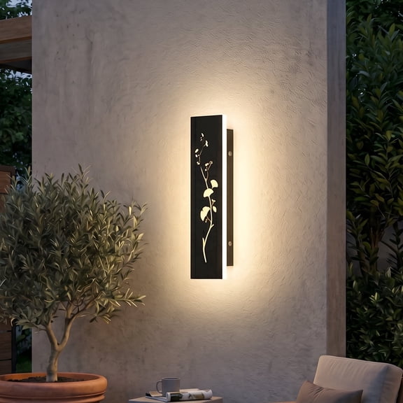 AIDAPLAY Modern Outdoor Wall Light 12W 3000K Warm White Ginkgo Leaf Pattern IP65 Waterproof Sconce for Garden Patio and Living Room, 11.8 inch