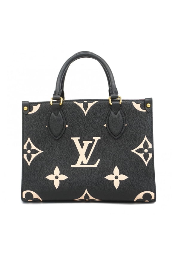 Pre-Owned Louis Vuitton Monogram Empreinte Bicolor OnTheGo PM Handbag M45659 Black Beige Women's