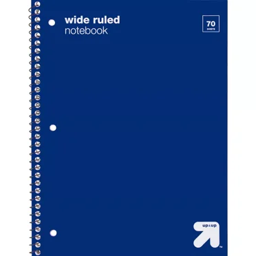 Wide Ruled 1 Subject Flexible Plastic Cover Spiral Notebook