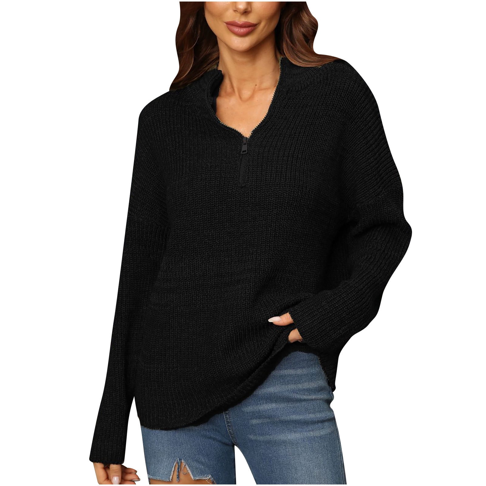 Aoochasliy Womens Sweaters Clearance Pullover Raglan Cardigan StandUp