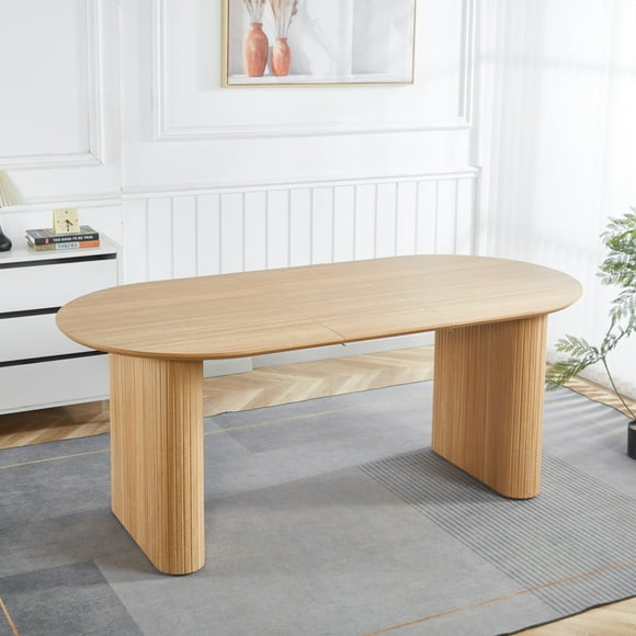 Noble House Extendable Round Dining Table, from robust MDF with wood - veneer coating,Oak
