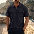 thumbnail image 2 of LWITHSZG Men's Waffle Knit Short Sleeve Full Zip up Shirt Loose Fit Casual Shirts with Chest Pockets Summer Lightweight Jackets S-3XL, 2 of 6