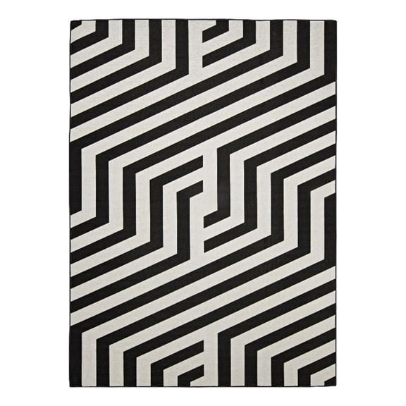 Linon Indoor Outdoor Machine Washable Kona Accent 2'x3' Rug in Ivory and Black