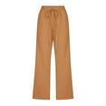 thumbnail image 4 of Women Comfortable High Waisted Wide Leg Pants Drawstring Elastic Trousers Comfy Straight Leg Long Pants With Pockets, 4 of 5