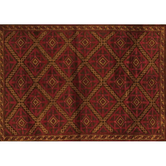 Ahgly Company Indoor Rectangle Abstract Orange Contemporary Area Rugs, 7' x 10'