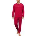 thumbnail image 2 of Dwelliawo Men's Pajamas Set Long Sleeve Cotton Blend 2-Piece Loungewear Soft cotton blend pajama set with breathable long sleeve top and pants with pockets. Wine M, 2 of 5
